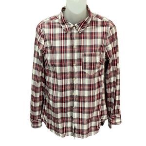 Gap Button Down Shirt Top Collar Red White Black Grey Striped Long Sleeves Small